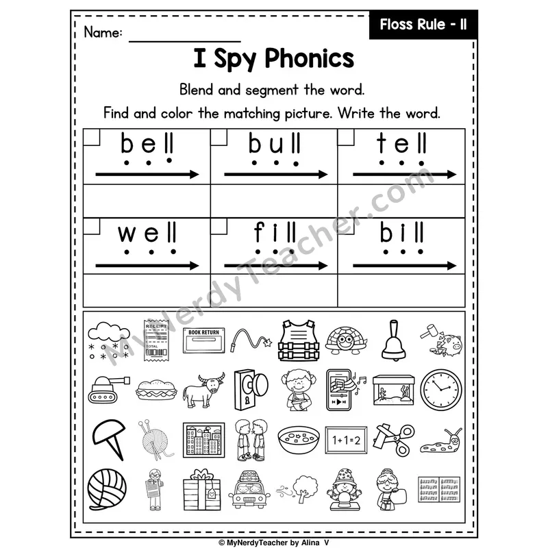 I Spy Phonics Worksheet — Floss Rule — ll