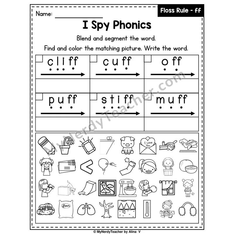 I Spy Phonics Worksheet — Floss Rule — ff