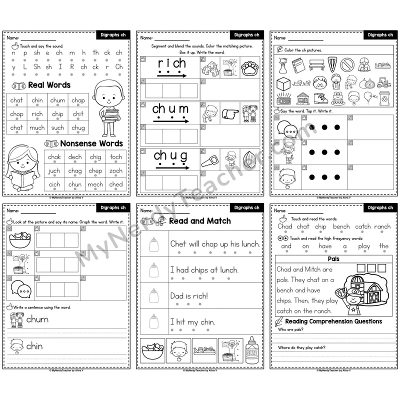 Digraph CH Phonics Worksheet Pack