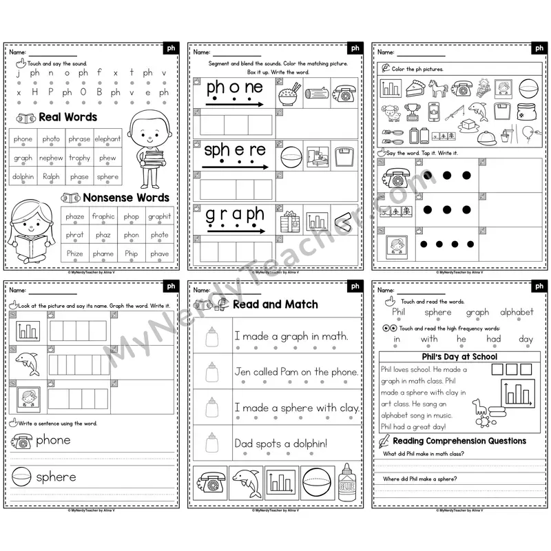 Digraph PH Phonics Worksheet Pack