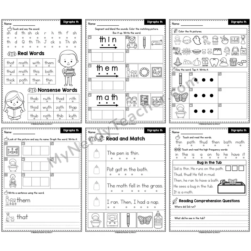 Digraph TH Phonics Worksheet Pack