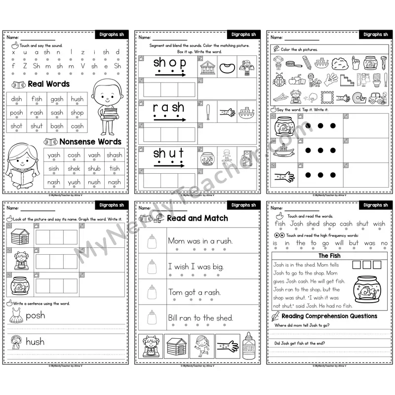 Digraph SH Phonics Worksheet Pack