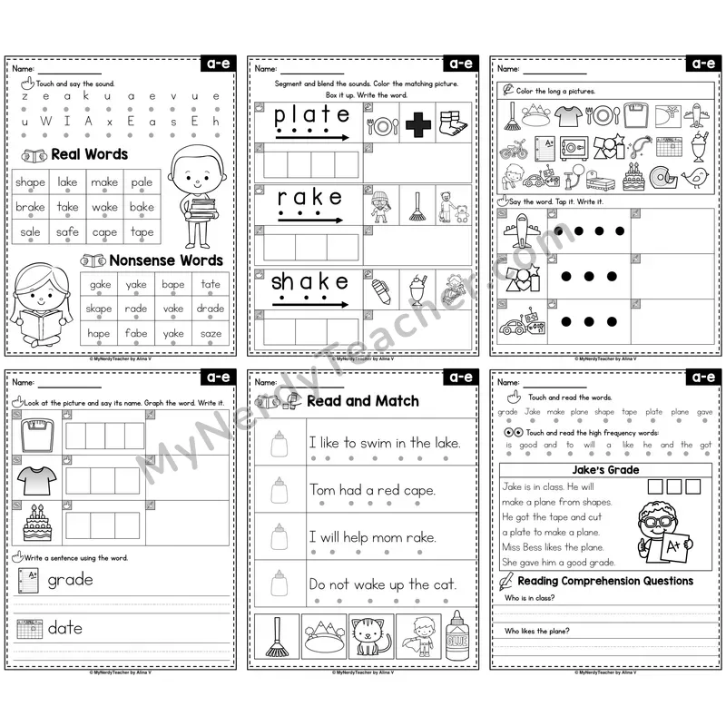 Long A Silent E (a_e) Phonics Worksheet Pack