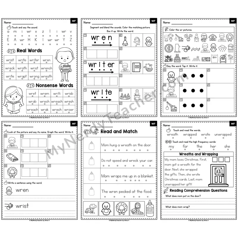 Silent Letter WR Phonics Worksheet Pack — Silent W