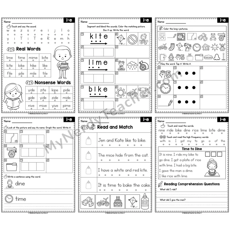 Long I Silent E (i_e) Phonics Worksheet Pack