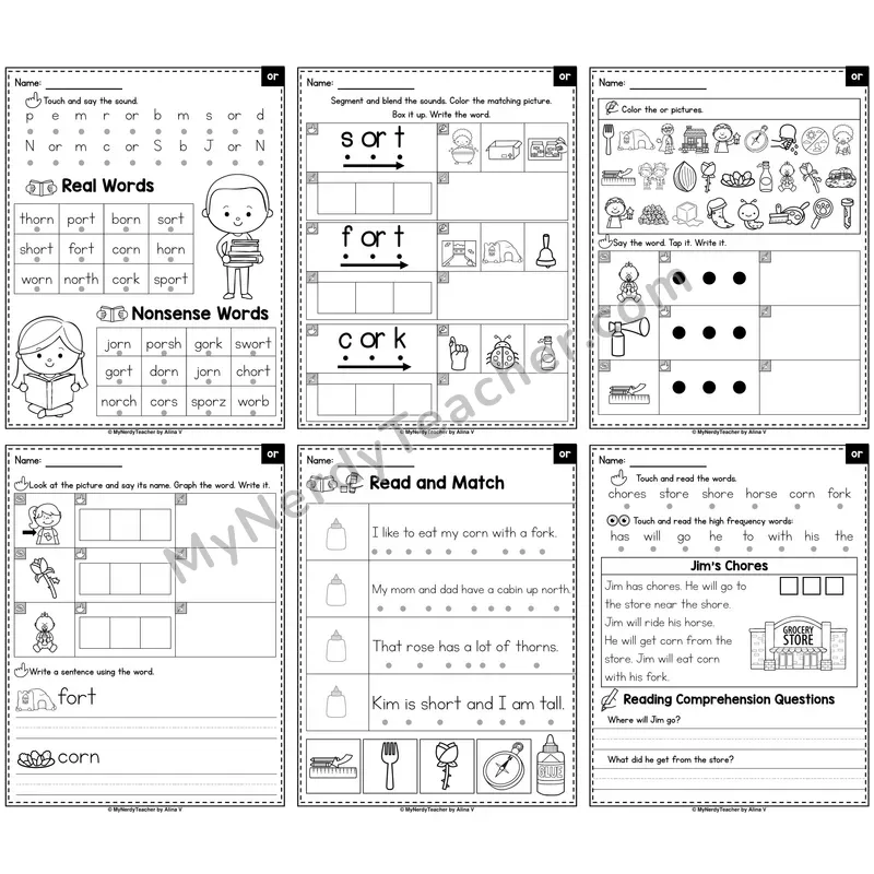 R-Controlled Vowel OR Phonics Worksheet Pack