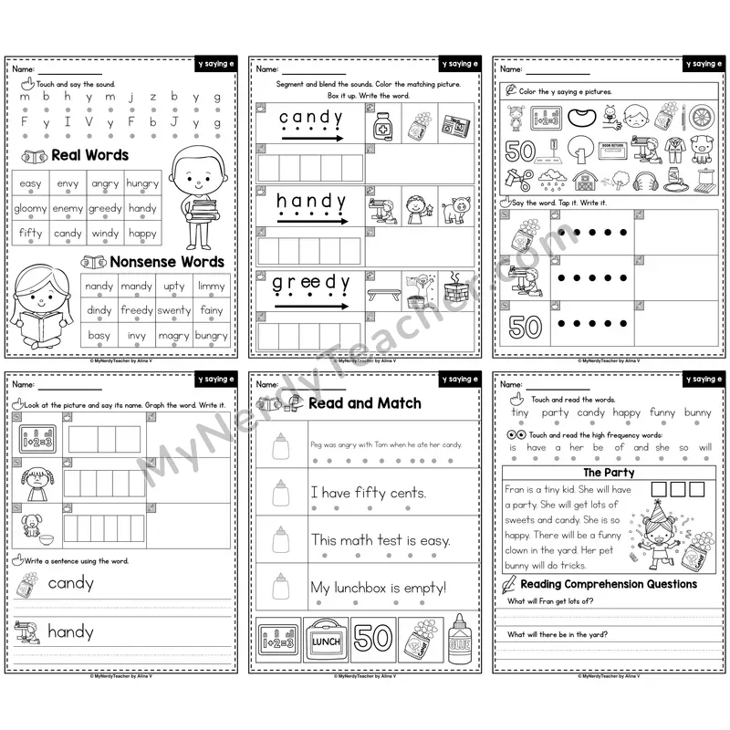 Y as Long E Phonics Worksheet Pack — Suffix Y Says /ē/