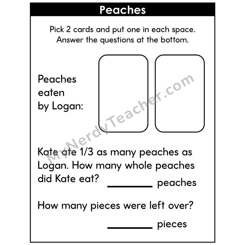 Fractions Word Problem Card Game — Find 1/3 of a Number
