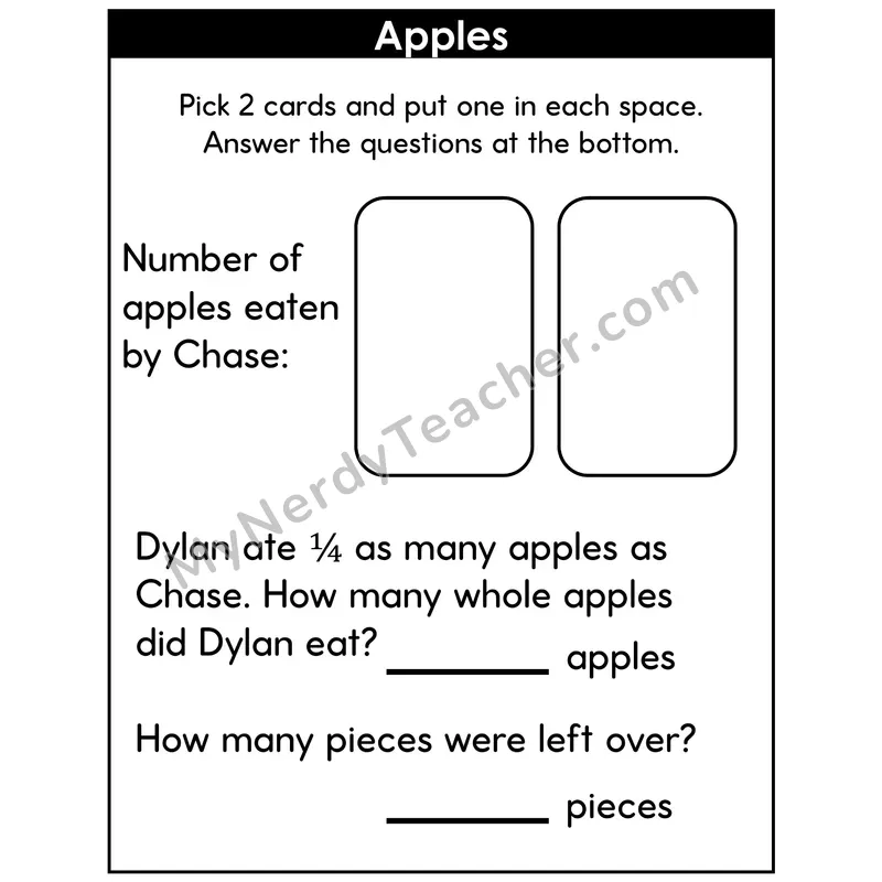 Fractions Word Problem Card Game — Find 1/4 of a Number
