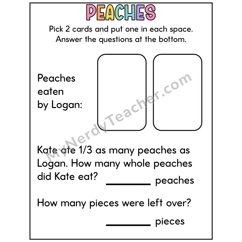 Fractions Word Problem Card Game — Find 1/3 of a Number