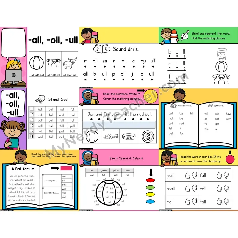 Glued Sounds -all, -oll, -ull Digital Phonics Activity