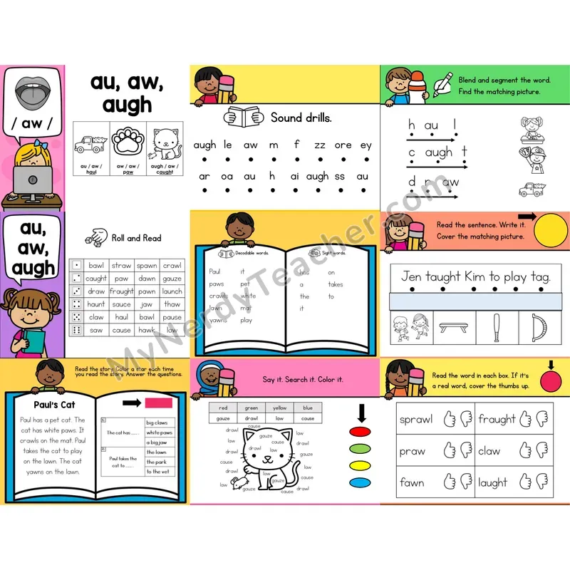 Other Vowel Teams au, aw, augh Digital Phonics Activity