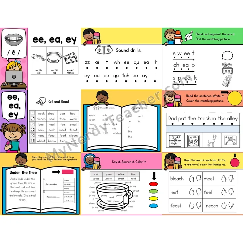 Long Vowel Team ee, ea, ey Digital Phonics Activity