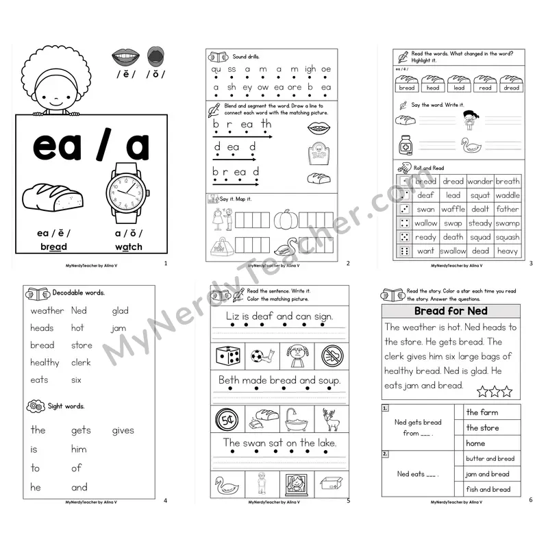 Other Vowel Teams ea, a (short) Worksheet Pack