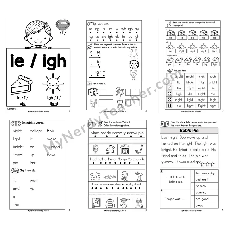 Long Vowel Team ie, igh Worksheet Pack