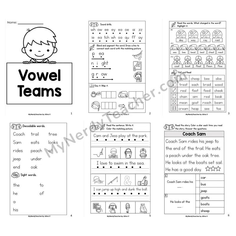 Mixed Long Vowel Teams Review Worksheet Pack