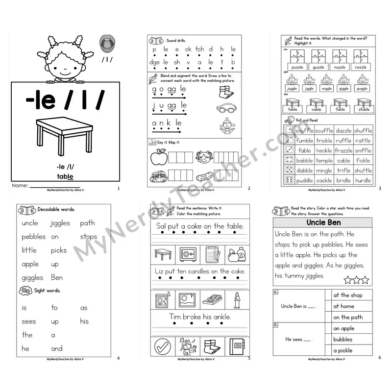 Consonant -le Worksheet Pack