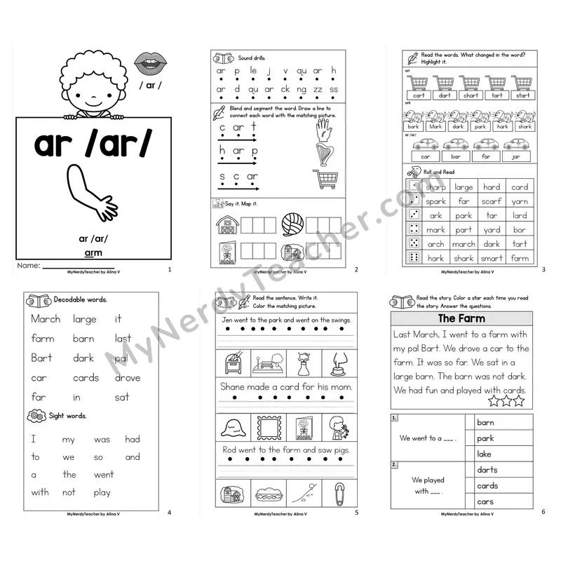 R-Controlled Vowel ar Worksheet Pack