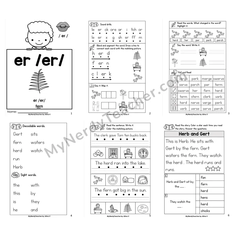 R-Controlled Vowel er Worksheet Pack