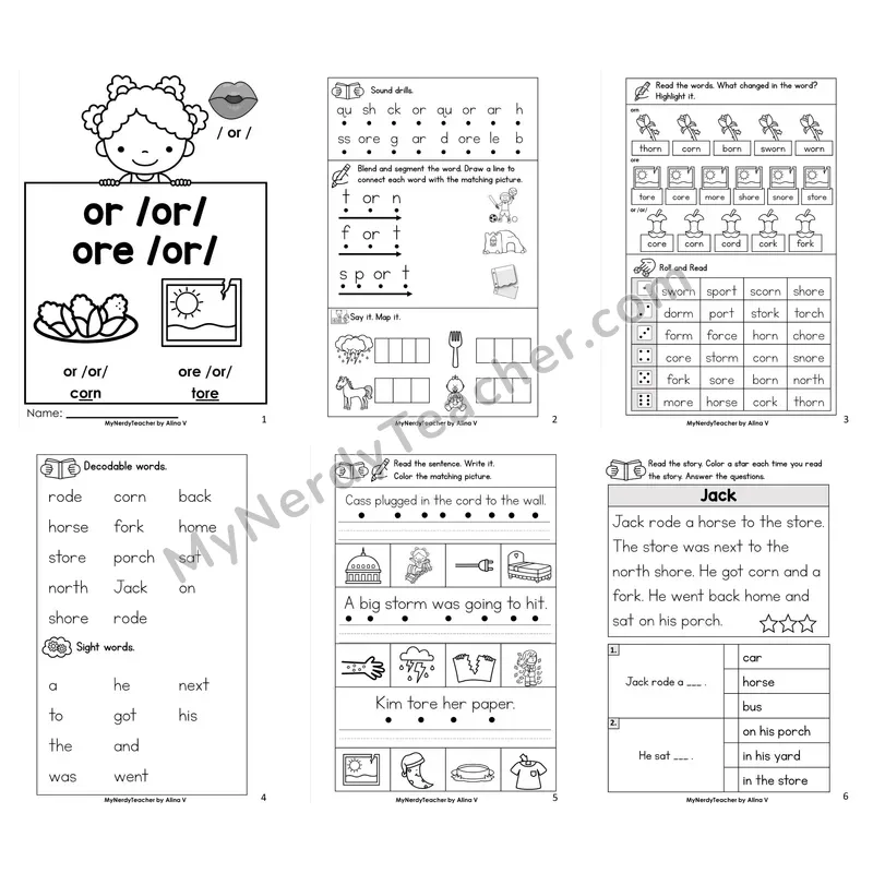 R-Controlled Vowels or, ore Worksheet Pack