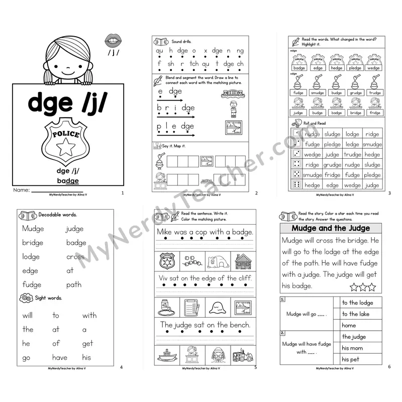dge Trigraph (Soft G) Worksheet Pack