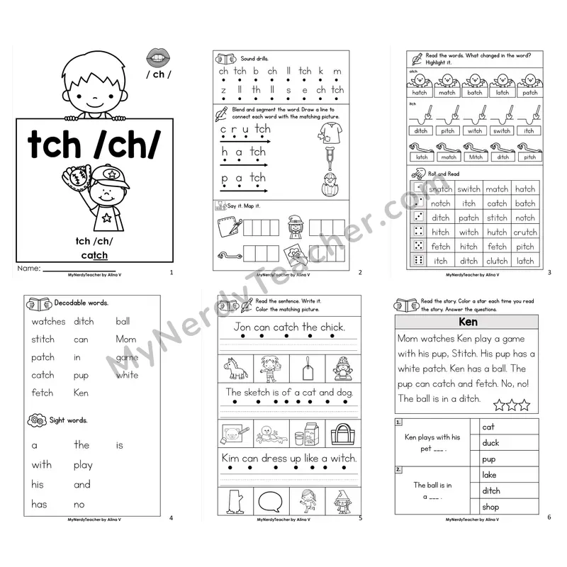 tch and ch Digraphs Worksheet Pack