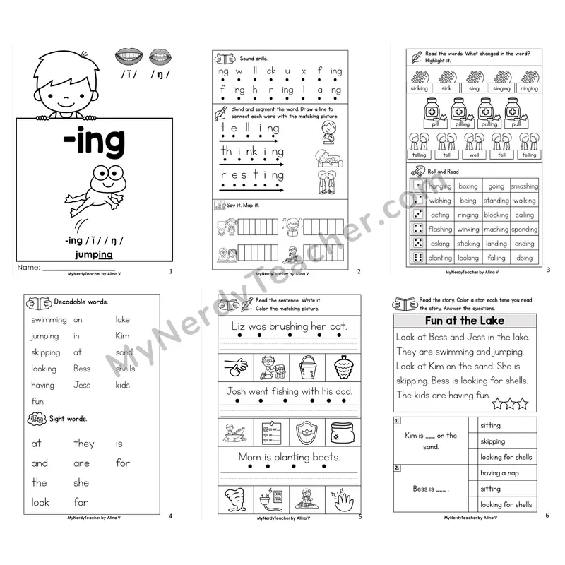 Inflectional Ending -ing Worksheet Pack