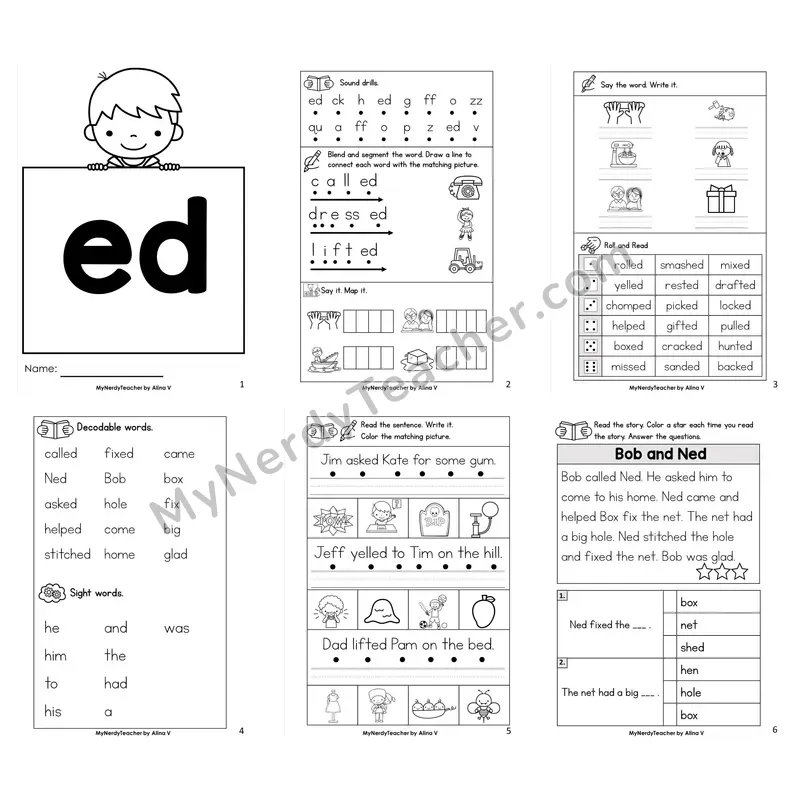Inflectional Ending -ed Worksheet Pack