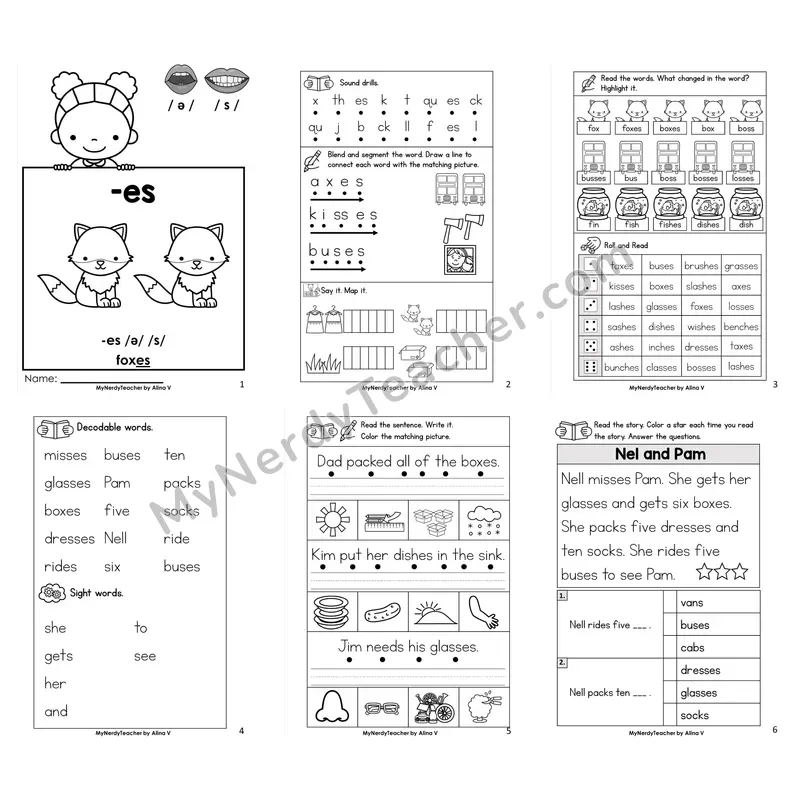 Inflectional Ending -es Worksheet Pack
