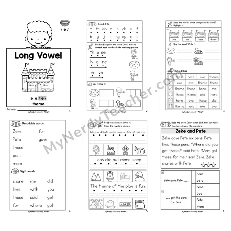 Long E — e_e (Silent E) Worksheet Pack