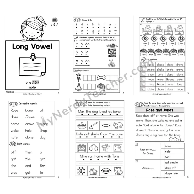Long O — o_e (Silent E) Worksheet Pack