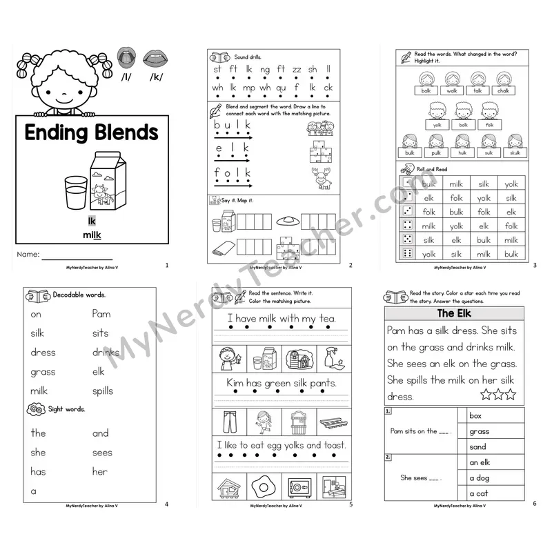 Ending Blend -lk Worksheet Pack