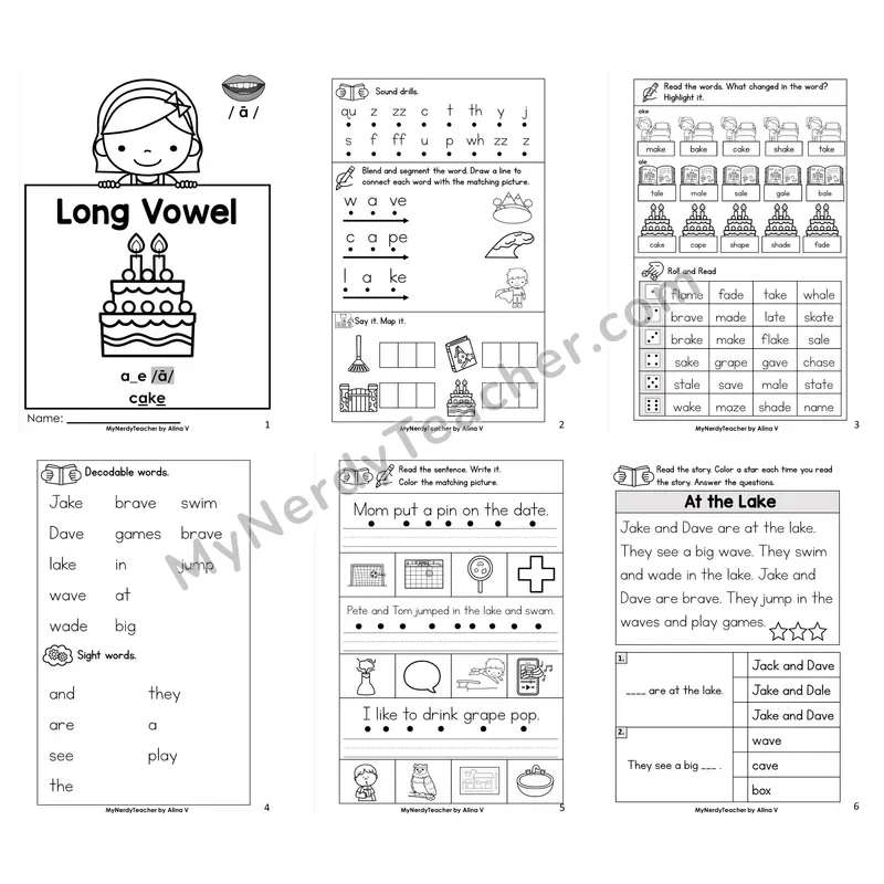 Long A — a_e (Silent E) Worksheet Pack