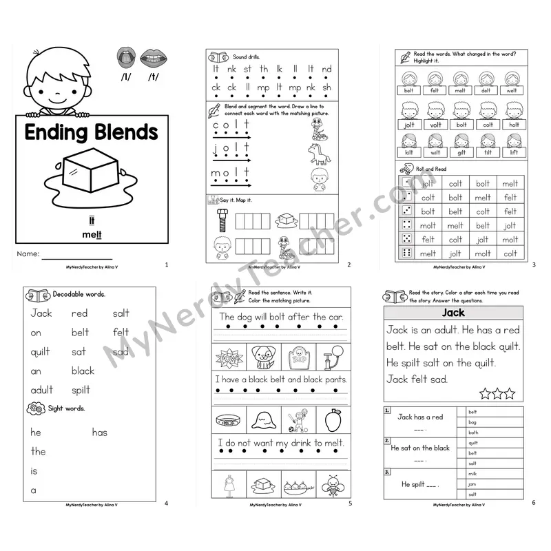 Ending Blend -lt Worksheet Pack