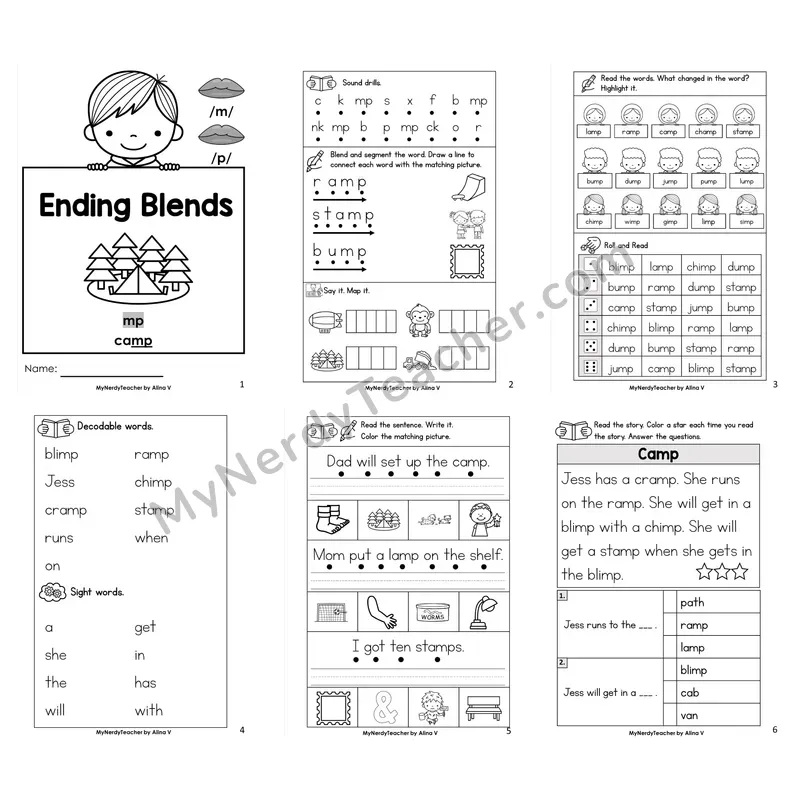 Ending Blend -mp Worksheet Pack