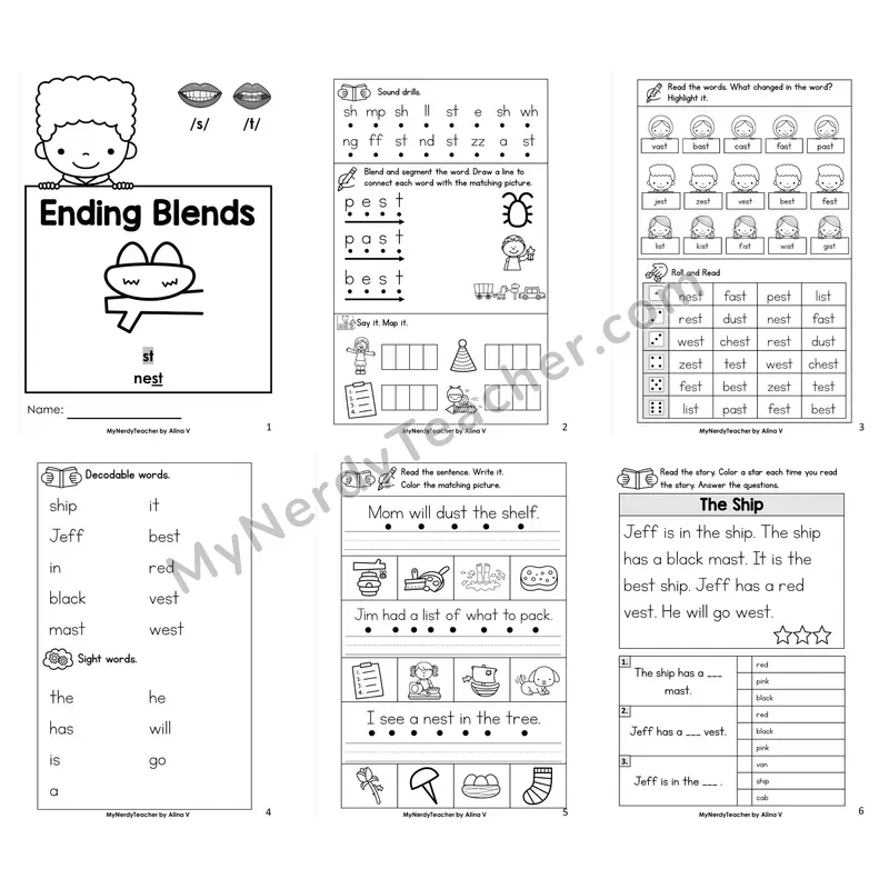 Ending Blend -st Worksheet Pack