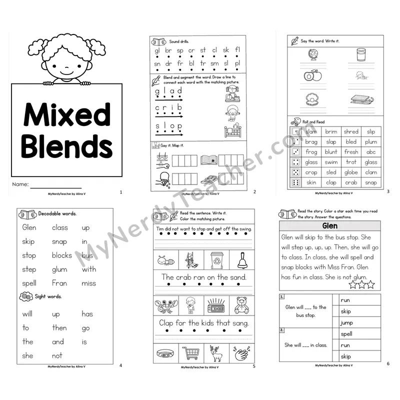 Mixed Beginning Blends Worksheet Pack