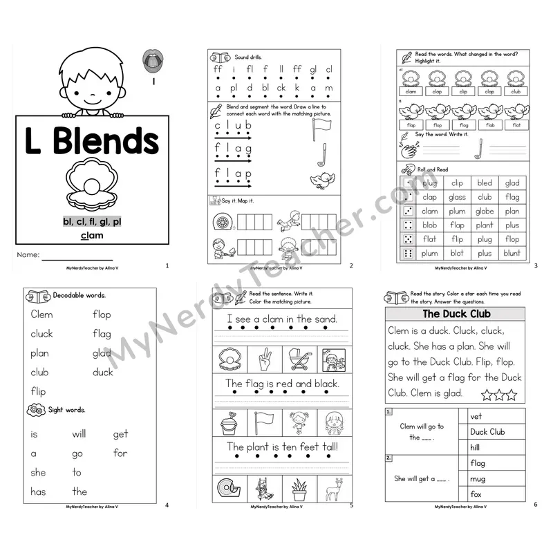 L Blends Worksheet Pack