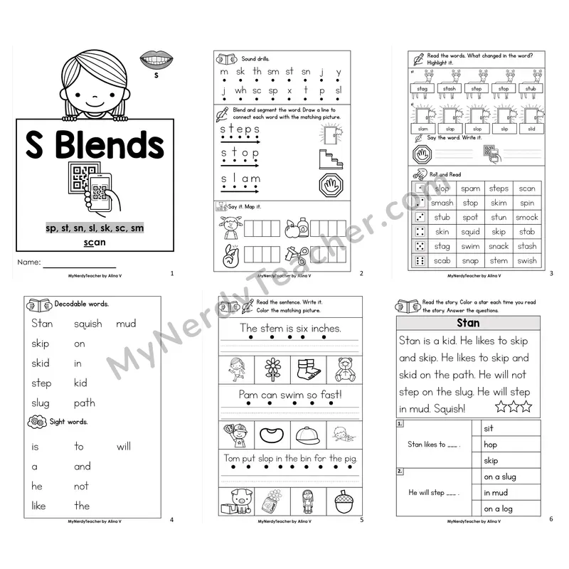 S Blends Worksheet Pack
