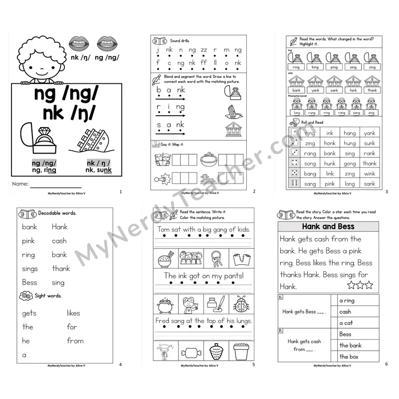 nk and ng Digraphs Worksheet Pack