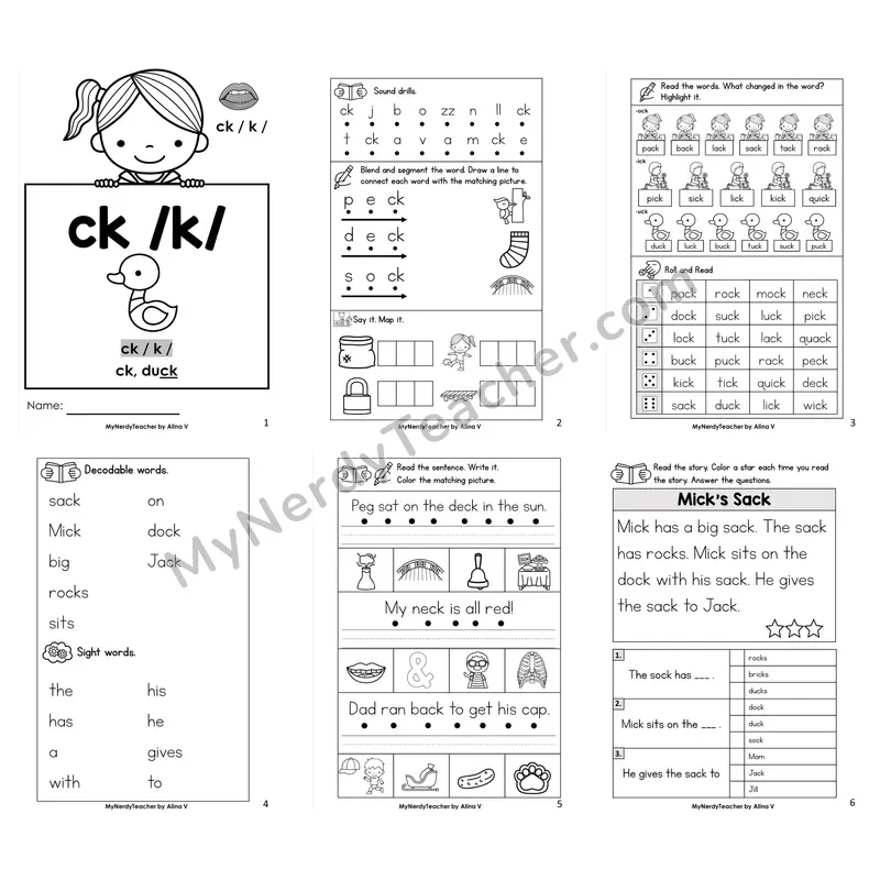 ck and k Spelling Worksheet Pack