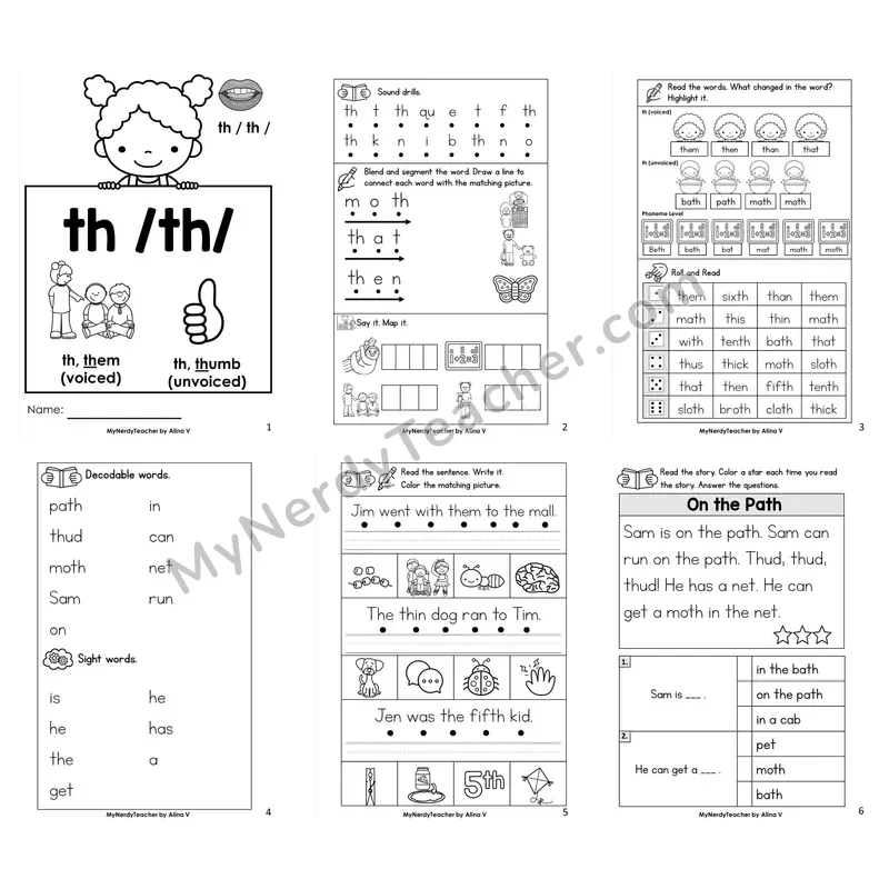 th Voiced and Unvoiced Digraphs Worksheet Pack