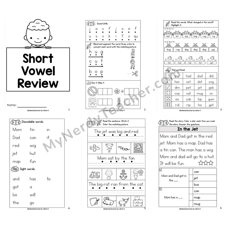Short Vowels Review Worksheet Pack