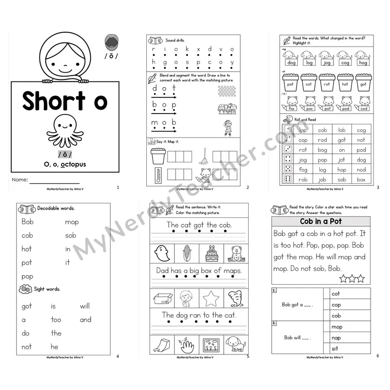 Short O Worksheet Pack