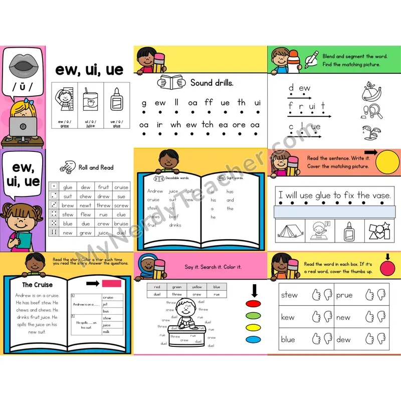 Other Vowel Teams ew, ui, ue Editable PowerPoint
