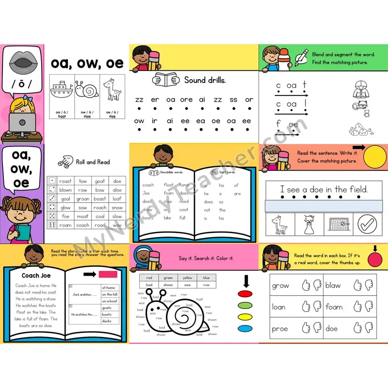Long Vowel Team oa, ow, oe Editable PowerPoint
