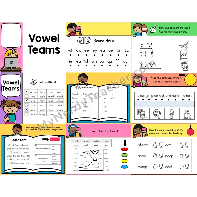 Mixed Long Vowel Teams Review Editable PowerPoint