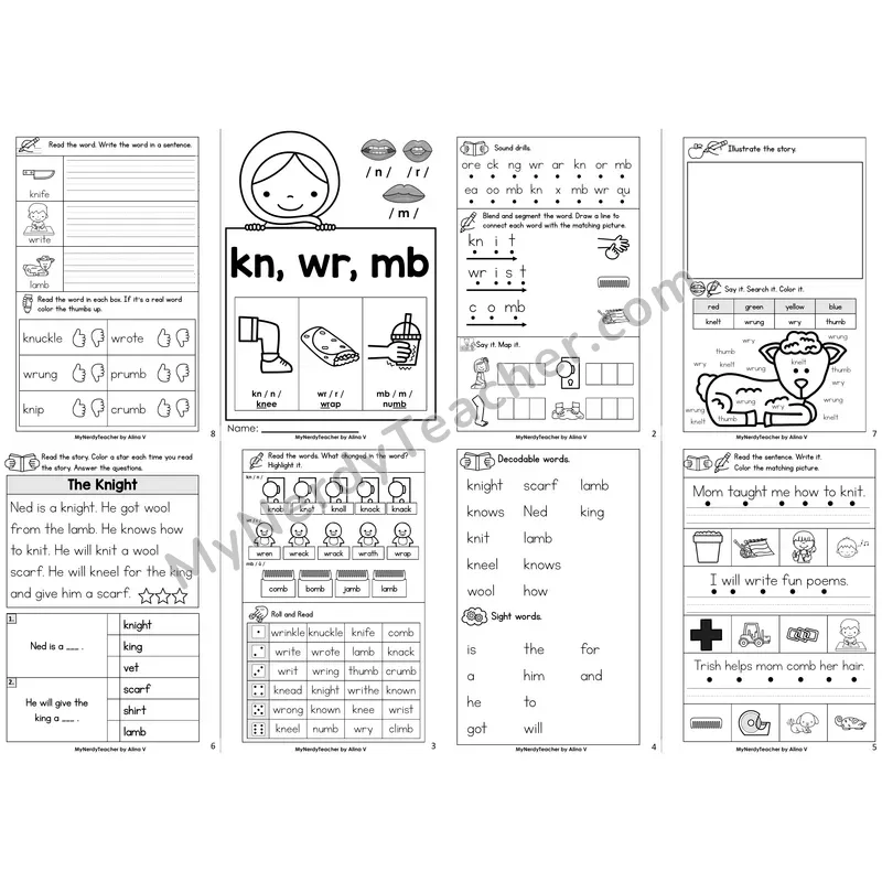 Silent Letters kn, wr, mb Decodable Booklet