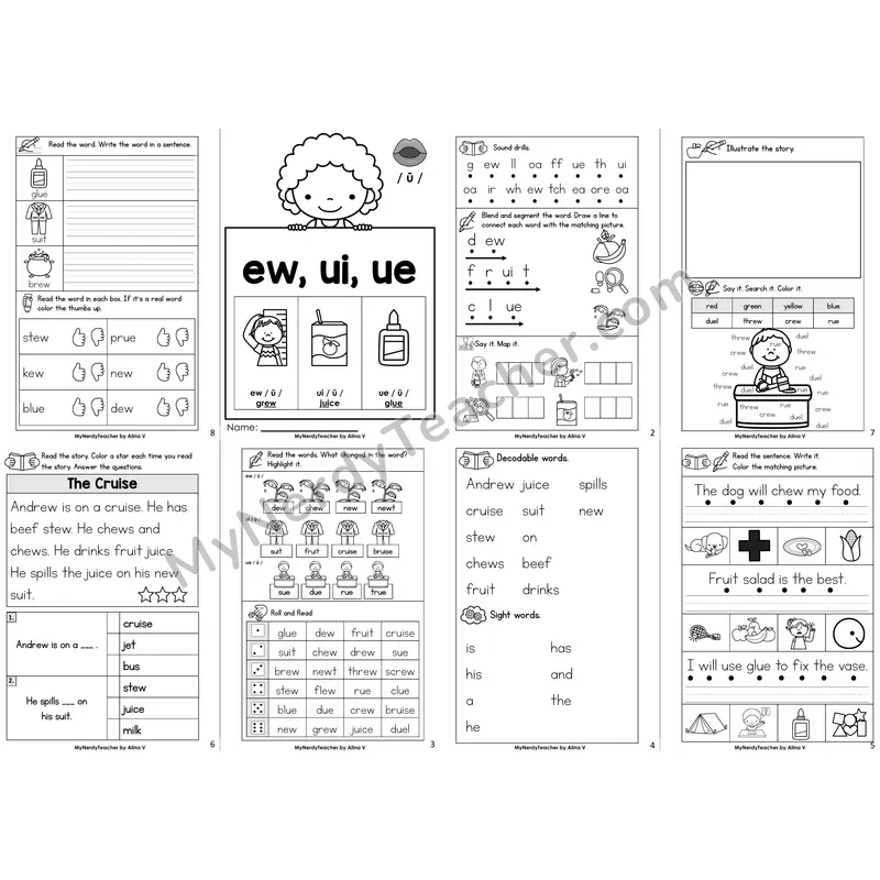 Other Vowel Teams ew, ui, ue Decodable Booklet