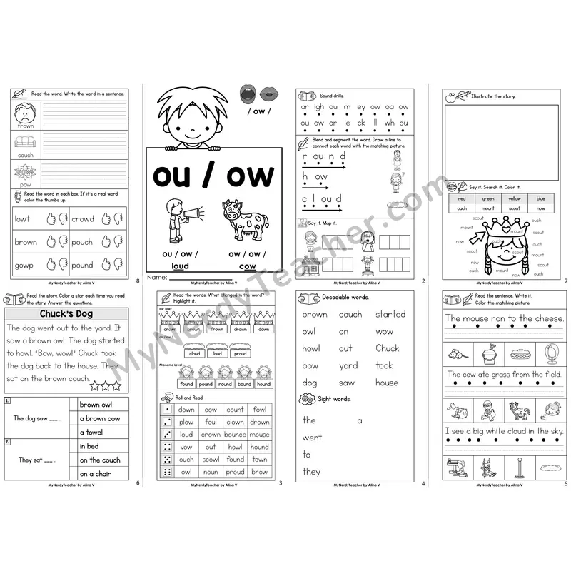 Diphthong ou, ow Decodable Booklet